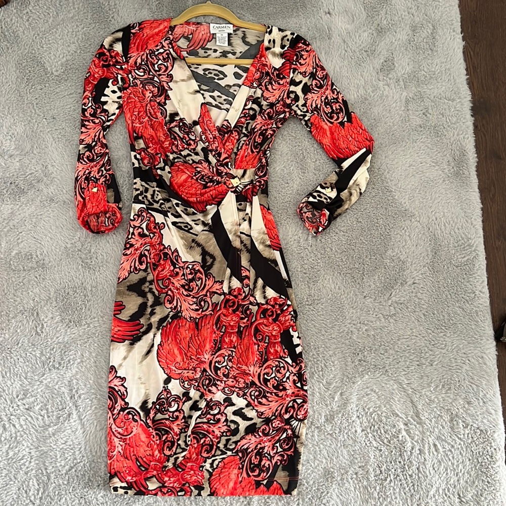 Carmen Marc Valvo multi color dress.